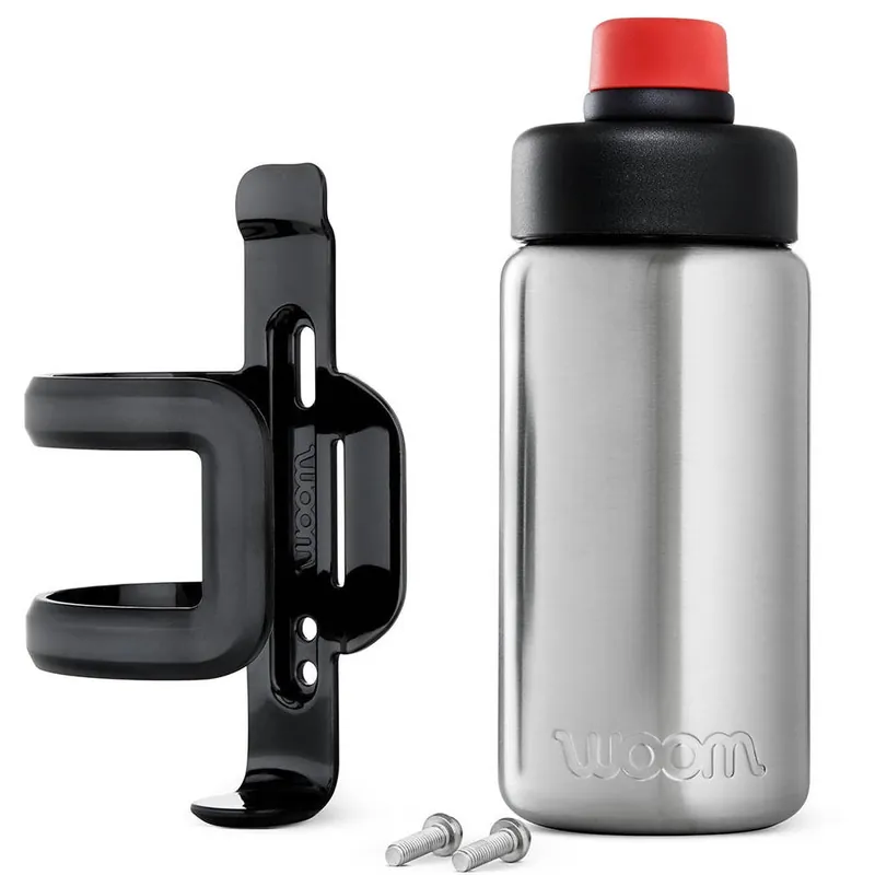 Woom - set suport bidon bicicleta copii si bidon metalic Glug - gri argintiu negru Cumpără online