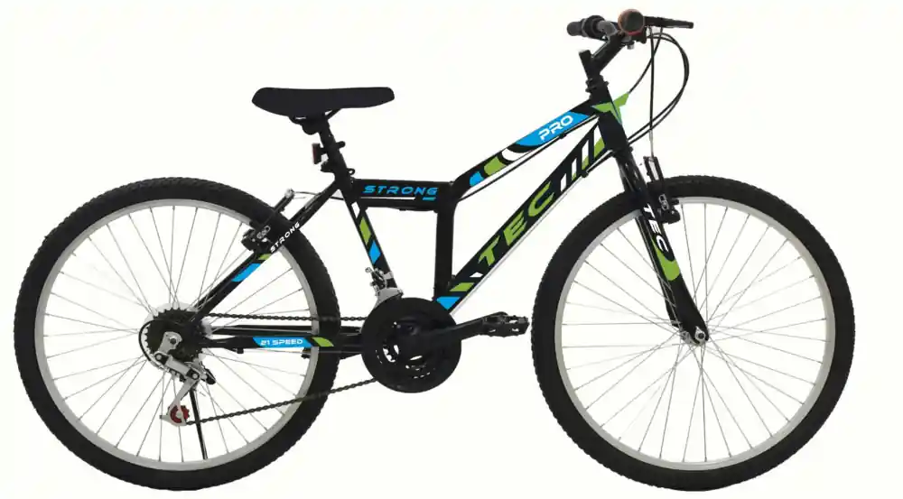 Discount Bicicleta MTB Tec Strong, culoare negru/verde, roata 24", cadru din otel