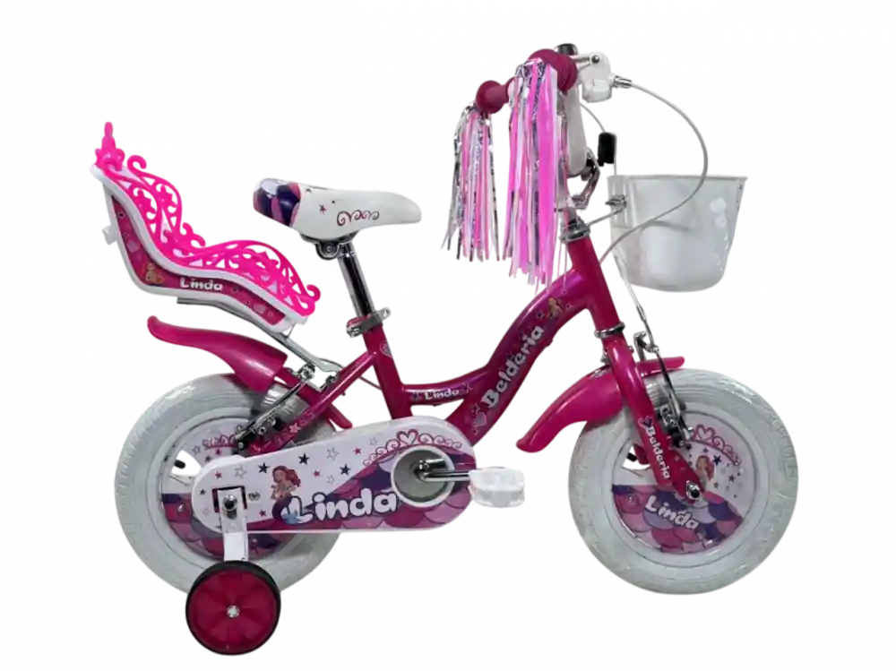 Bicicleta copii Belderia Linda, culoare roz, roata 14", cadru din otel Reducere de preț