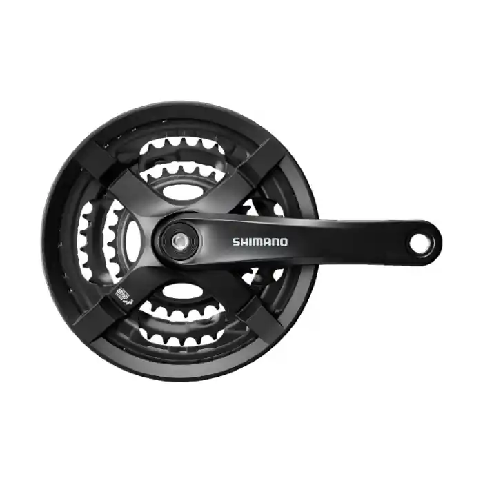 Angrenaj pedalier Shimano Tourney TY FC-TY501, 3x6/7/8 viteze, ax Patrat, cu aparatoare lant, brate 175mm, Negru, 48x38x28T Preferatul clienților