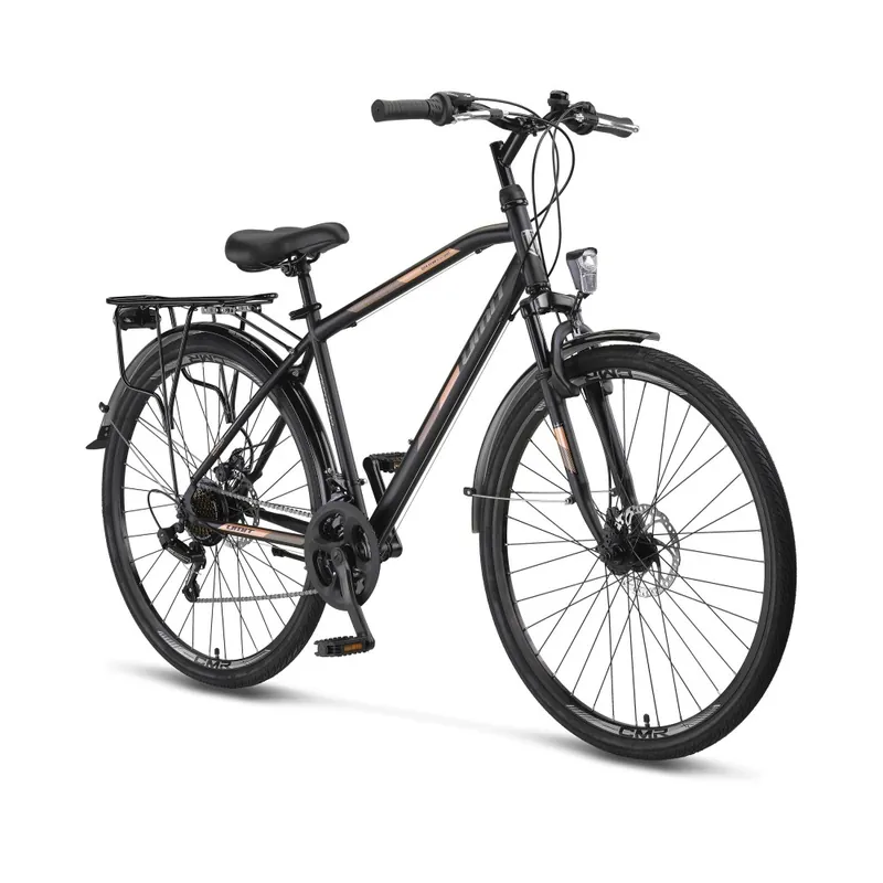 Bicicleta City Umit Montana M-480-S-2D, culoare negru/maro, roata 28", cadru otel, frana pe disc Preț redus