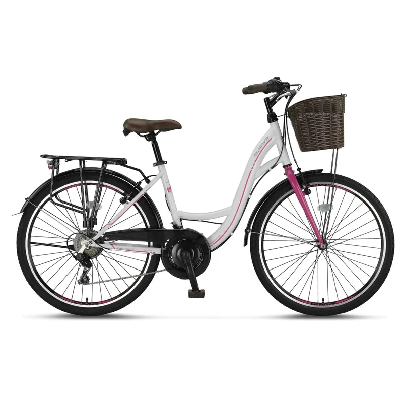 Bicicleta City Umit Alanya, roata 26", 21 viteze, culoare alb/roz, cadru din otel Reducere specială