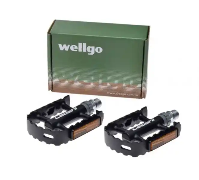 Set 2 pedale Wellgo din aluminiu pentru bicicleta, filet 9/16, culoare negru Retur ușor
