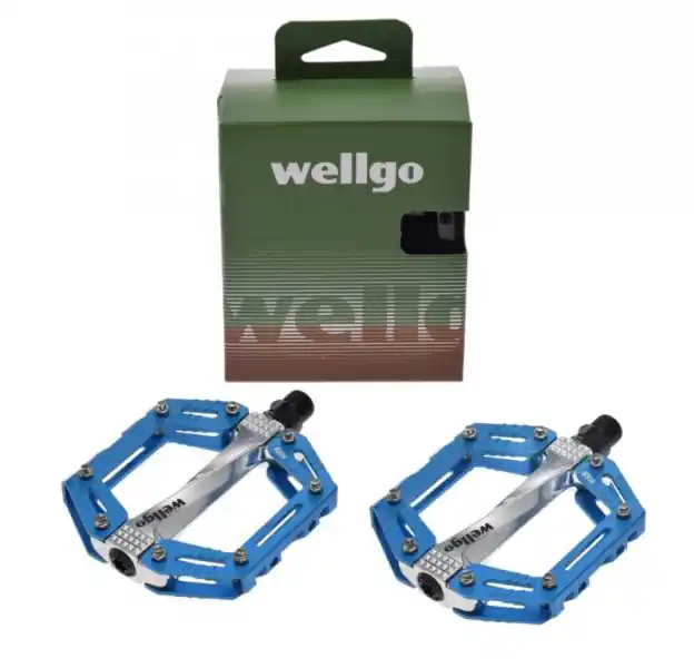 Ultima șansă Set 2 pedale Wellgo din aluminiu pentru bicicleta, filet 9/16, culoare albastru