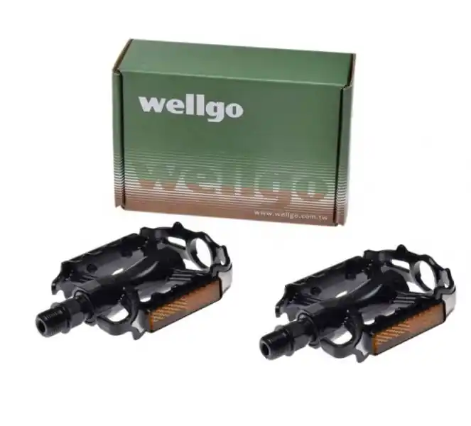 Ultima șansă Set 2 pedale Wellgo din aluminiu pentru bicicleta, filet 9/16, culoare negru