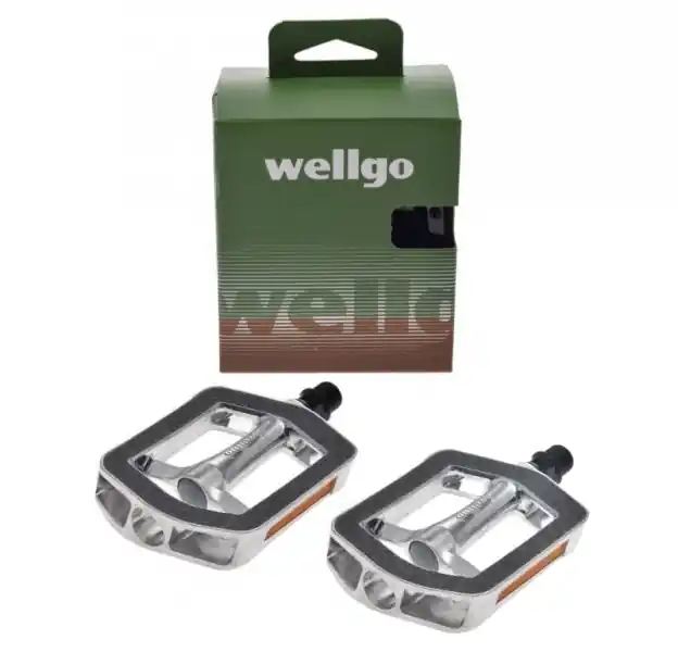 Cumpărături sigure Set 2 pedale Wellgo din aluminiu cu insertii antiderapante pentru bicicleta, filet 9/16, culoare negru/argintiu