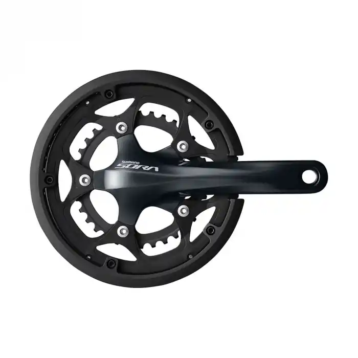 Angrenaj pedalier Shimano Sora FC-R3000, 2x9 viteze, Hollowtech II, cu aparatoare lant, brate 170mm, fara BB, 50x34T Ofertă