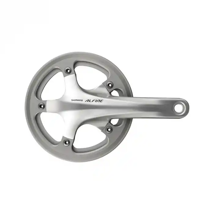 Angrenaj pedalier Shimano Alfine FC-S501, Hollowtech II, cu aparatoare lant simpla, brate 170mm, cu BB, Argintiu, 39T Reducere de preț