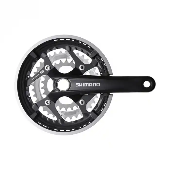 Angrenaj pedalier Shimano FC-T551, 3x10 viteze, Hollowtech II, cu aparatoare lant, brate 170mm, cu SM-BB52, Argintiu, 44x32x24T Cumpără acum