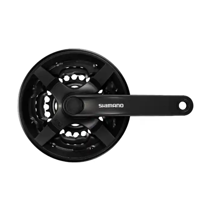 Preț promoțional Angrenaj pedalier Shimano Tourney TY FC-TY301, 3x6/7/8 viteze, ax Patrat, cu aparatoare lant, brate 150mm, Negru, 42x34x24T