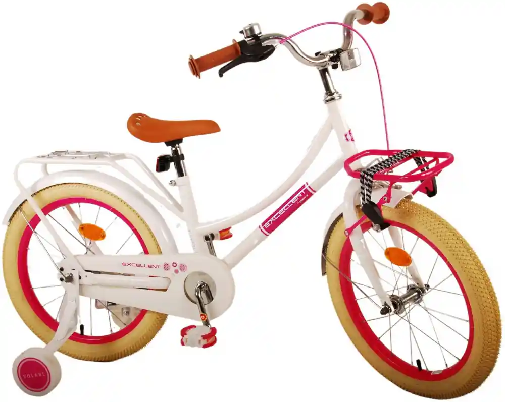 Reducere Bicicleta pentru fete Volare Excellent, 18 inch, culoare alb, frana de mana fata si frana contra spate