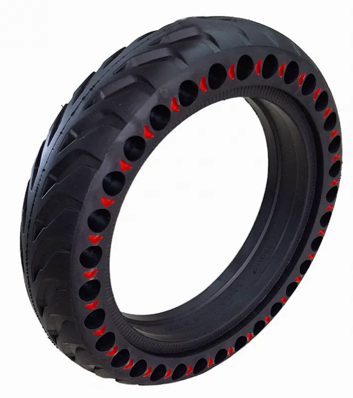 Vezi acum Anvelopa trotineta electrica plina, fara camera, dimensiune 8.5 x 2A, culoare negru cu triunghiuri rosii