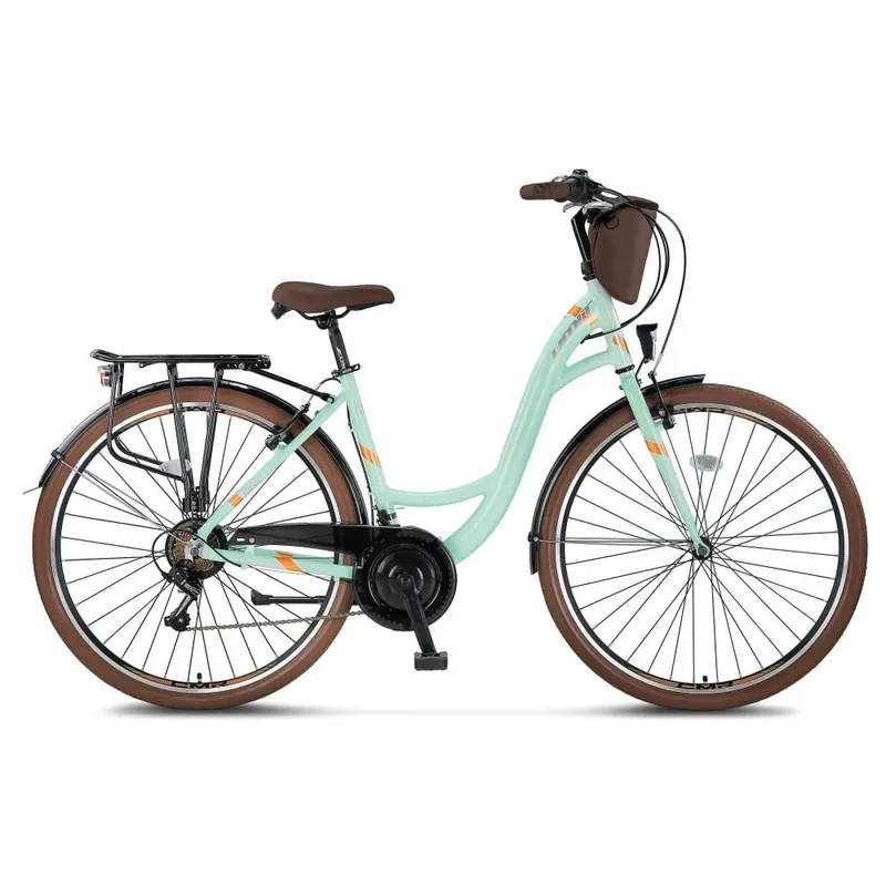 Bicicleta City Umit Valencia, L-430-AT, roata 28", cadru 430mm aluminiu, frana V-Brake, culoare turcoaz/maro Livrare gratuită