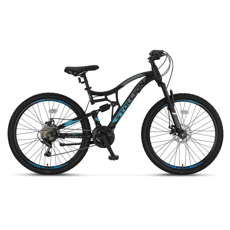 Retur ușor Bicicleta MTB Umit Stallion 2D, Full Suspension, SHM, 21 viteze, roata 27.5", cadru otel, negru/albastru