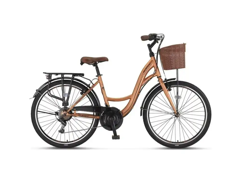 Bicicleta City Umit Alanya, roata 28", 21 viteze, culoare auriu/negru, cadru din otel Reducere de preț
