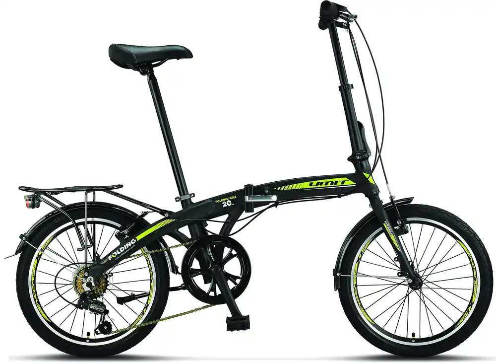 Noutate Bicicleta Umit Folding  V-Brake , 6 viteze, pliabila, cadru aluminiu, roata 20", culoare negru/verde
