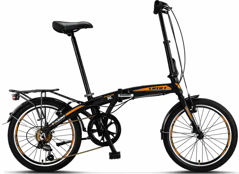 Bicicleta Umit Folding  V-Brake , 6 viteze, pliabila, cadru aluminiu, roata 20", culoare negru/portocaliu Ofertă specială
