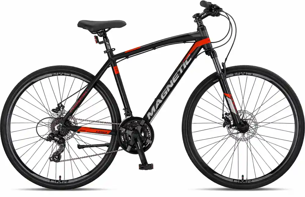 Bicicleta Trekking Umit Magnetic M-460-21-SHIM, negru/rosu, roata 28", cadru aluminiu, frana disc , 2026 Lichidare de stoc