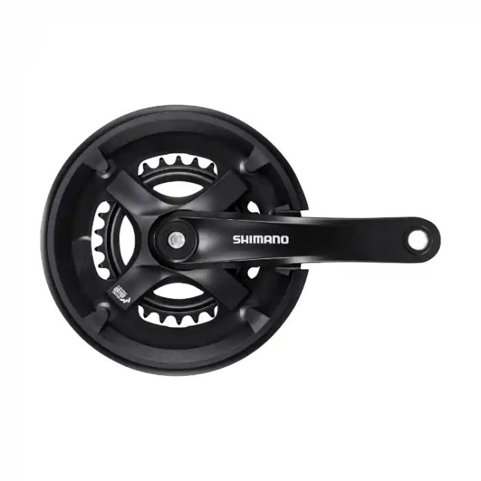 Ofertă exclusivă Angrenaj pedalier Shimano Tourney TY FC-TY501-2, 2x7/8 viteze, ax Patrat, cu aparatoare lant, brate 170mm, Negru, 46x30T