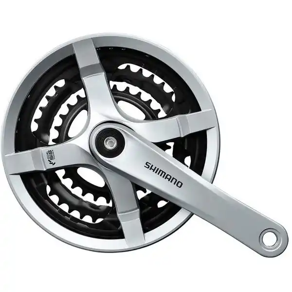 Noutate Angrenaj pedalier Shimano Tourney FC-TY501, 48X38X28T, brat 175mm, pentru 6/7/8 viteze pe spate, CG, suruburi de fixare, culoare argintiu, ambalat individual