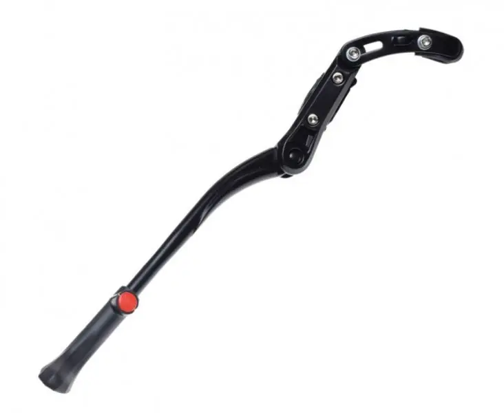 Cumpărături sigure Cric lateral aluminiu, prindere cadru spate, reglabil 24"-28", culoare negru, pentru bicicletele cu frana disc, greutate 453g