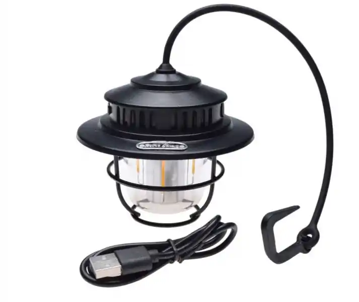 Ofertă specială Lampa camping Retro, culoare negru, incarcare USB, agatatoare carlig