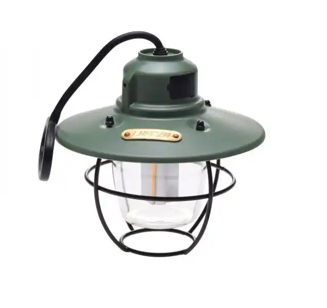 Lampa camping Retro, culoare verde, incarcare USB, agatatoare, 3 moduri de lumina Premium