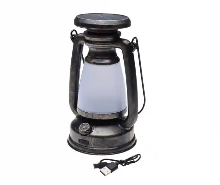 Retur ușor Lampa camping Retro cu panou solar integrat, culoare gri