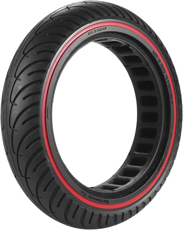 Anvelopa trotineta electrica plina, fara camera, dimensiune 10 x 2.5 (60/70-6.5), culoare negru cu dunga rosie Reducere extra