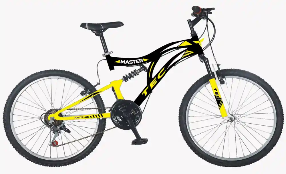 Bicicleta MTB Tec Master full suspensie, culoare negru/galben, roata 26", cadru din otel Bestseller