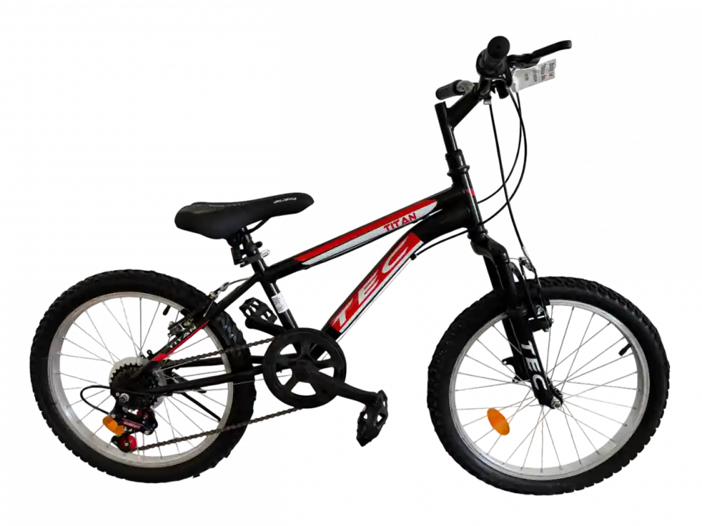 Bicicleta copii Tec Titan suspensie fata, roata 20", culoare negru/rosu Reducere specială