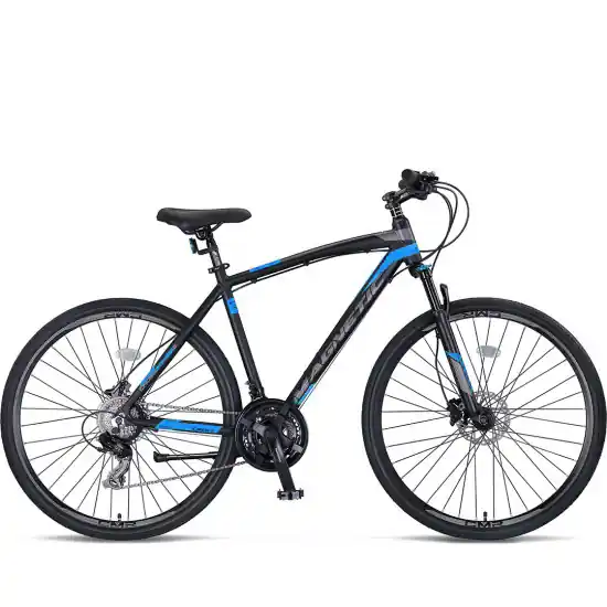 Super ofertă Bicicleta Trekking Umit Magnetic M-460-21-SHIM, culoare gri/albastru, roata 28", cadru aluminiu, frana disc