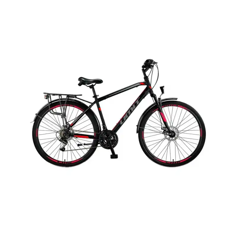 Bicicleta City Umit Montana M-480-S-21-SHIM, culoare negru/rosu, roata 28", cadru aluminiu, frana disc Ofertă limitată