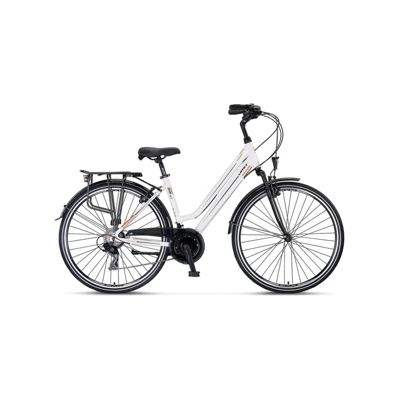 Bicicleta City Umit Ventura, L-430-AT, culoare alb/auriu, roata 28", cadru 430mm aluminiu, frana V-Brake Calitate înaltă