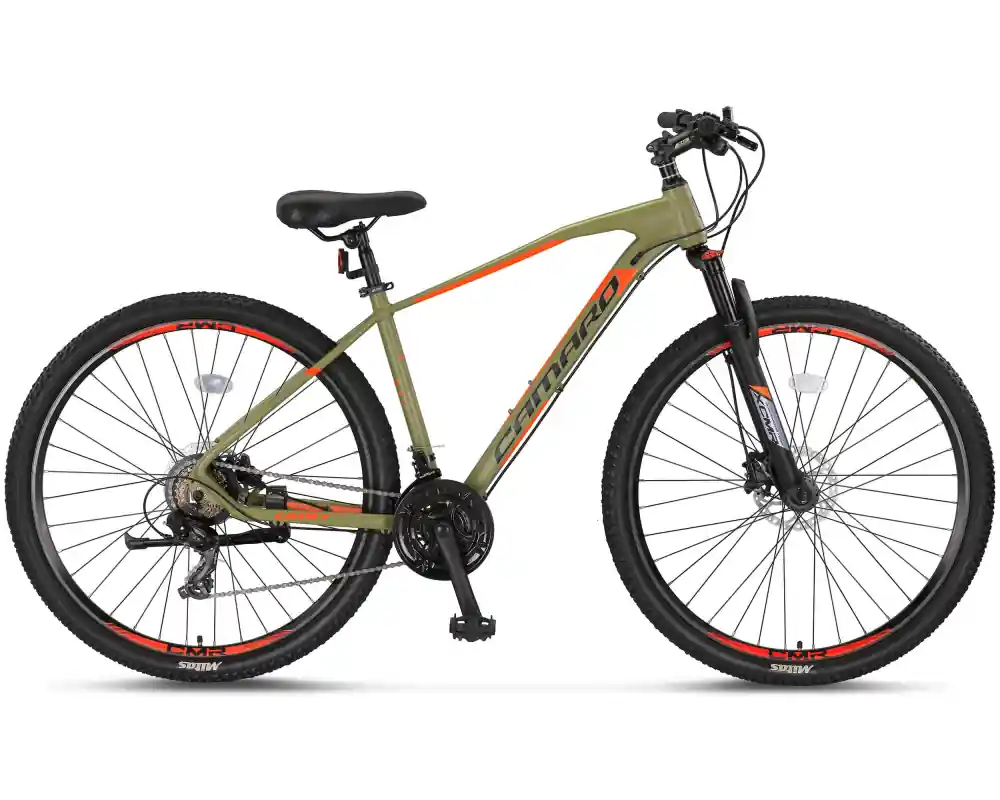 Bicicleta MTB Umit Camaro, culoare kaki/portocaliu, roata 27.5", cadru 16" din aluminiu, frana disc, 21 viteze Expediere rapidă