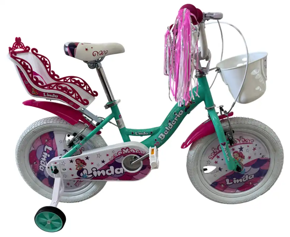 Bicicleta copii Belderia Linda, culoare turcoaz, roata 12", cadru din otel Popular