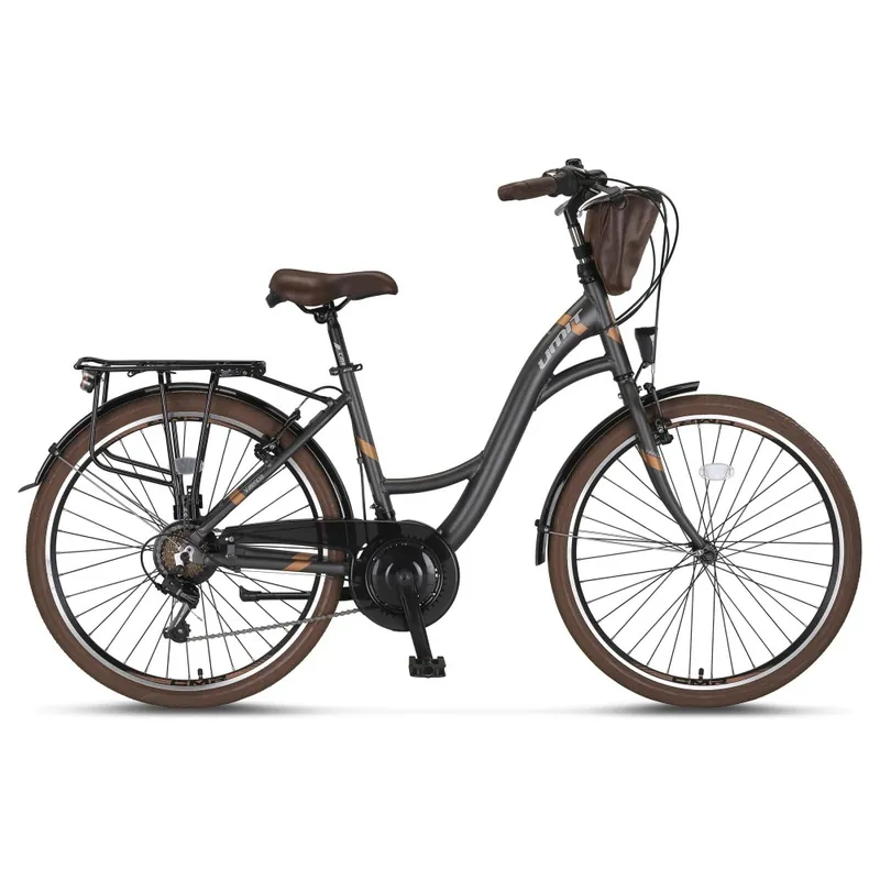 Bicicleta City Umit Valencia, L-430-AT, roata 28", cadru 430mm aluminiu, frana V-Brake, culoare gri/maro Ofertă de sezon