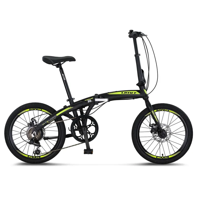 Bicicleta Umit Folding 2D, 6 viteze, pliabila, cadru aluminiu, roata 20", culoare negru/verde Calitate înaltă
