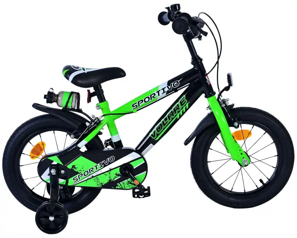 Transport gratuit Bicicleta pentru baieti Volare Sportivo, 16 inch, culoare Negru/Verde, frana de mana fata - spate