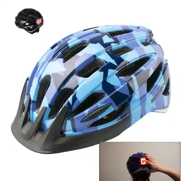Lichidare de stoc Casca Ciclism EXTEND COURAGE "Led ", S/M (51-55cm), Camouflage Albastru